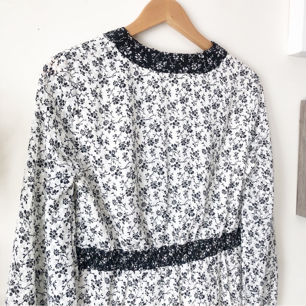 Madewell Clip-dot Branch Floral V-Neck Peplum Top Black White Dainty Monochrome - Picture 7 of 12
